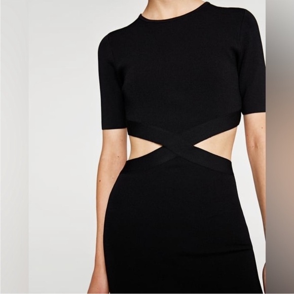 Zara Black Side Cut Out Bodycon Mini Dress - Picture 5 of 12